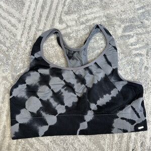 Victoria’s Secret PINK Black & Gray Tie-Dye Seamless Racerback Sports Bra